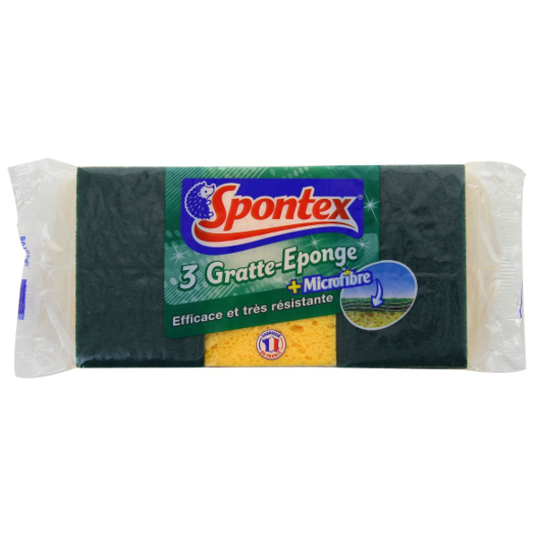 [PBRSP020] Spontex - Sponge with Green Scourer and Microfibre Layer – Pack of 3